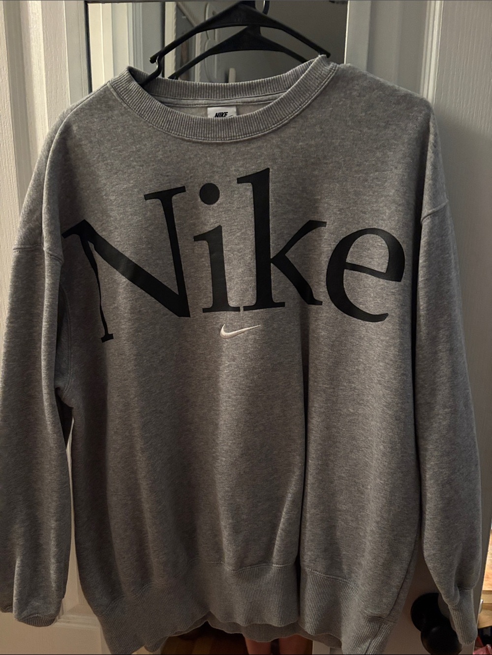 Nike Gray Crewneck Sweatshirt with Large Black Logo